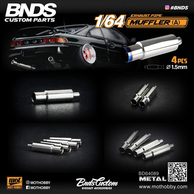 BNDS New 1/64 Metal Modified Parts Small Scale Exhaust Pipe Muffler Racing Style Pedal Set For Model Car Racing Vehicle Toy