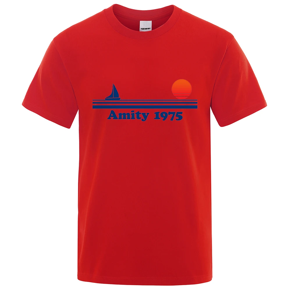 Amity 1975 - Jaws Retro Print Tshirt Men Creativity Sweat Clothing Fashion Tee Clothes T Shirts Breathable Cotton T-Shirts Man