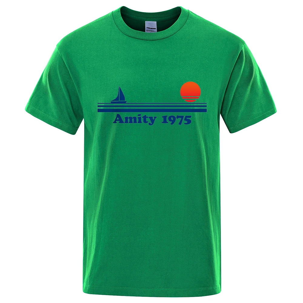Amity 1975 - Jaws Retro Print Tshirt Men Creativity Sweat Clothing Fashion Tee Clothes T Shirts Breathable Cotton T-Shirts Man