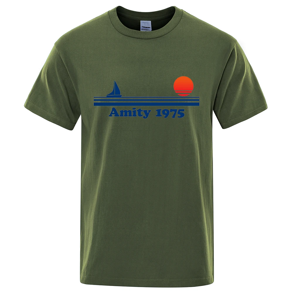 Amity 1975 - Jaws Retro Print Tshirt Men Creativity Sweat Clothing Fashion Tee Clothes T Shirts Breathable Cotton T-Shirts Man