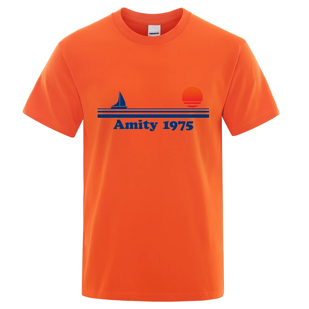 Amity 1975 - Jaws Retro Print Tshirt Men Creativity Sweat Clothing Fashion Tee Clothes T Shirts Breathable Cotton T-Shirts Man