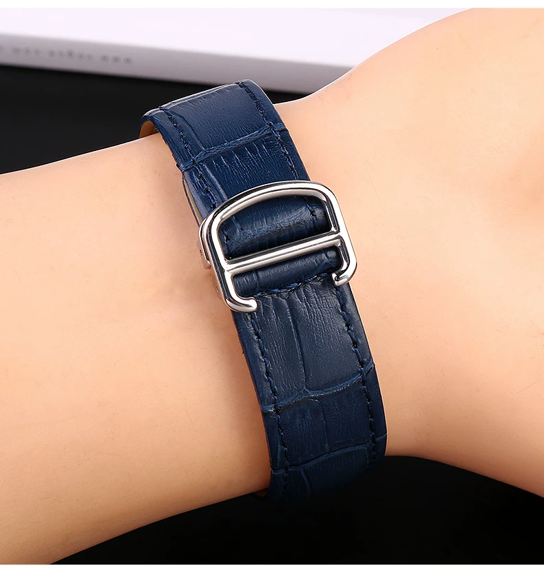 Deep blue Genuine Leather Watchband for Cartier Blue Balloon Convex mouth Belt Women's Strap 14 16 18 20mm Watch Accessories