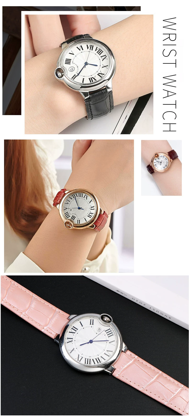 Deep blue Genuine Leather Watchband for Cartier Blue Balloon Convex mouth Belt Women's Strap 14 16 18 20mm Watch Accessories