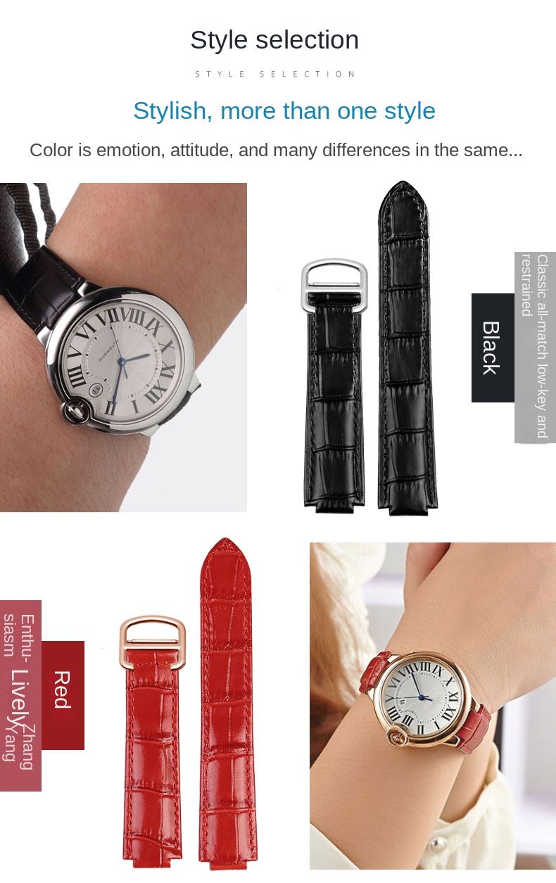 Deep blue Genuine Leather Watchband for Cartier Blue Balloon Convex mouth Belt Women's Strap 14 16 18 20mm Watch Accessories