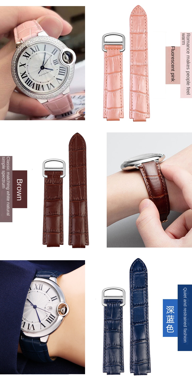 Deep blue Genuine Leather Watchband for Cartier Blue Balloon Convex mouth Belt Women's Strap 14 16 18 20mm Watch Accessories