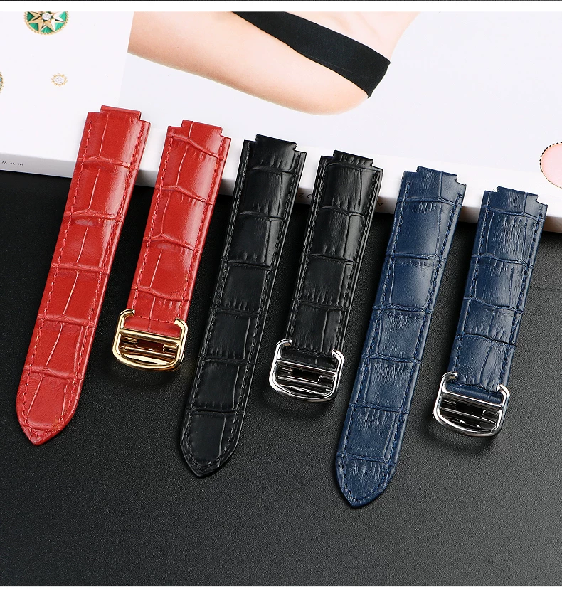Deep blue Genuine Leather Watchband for Cartier Blue Balloon Convex mouth Belt Women's Strap 14 16 18 20mm Watch Accessories