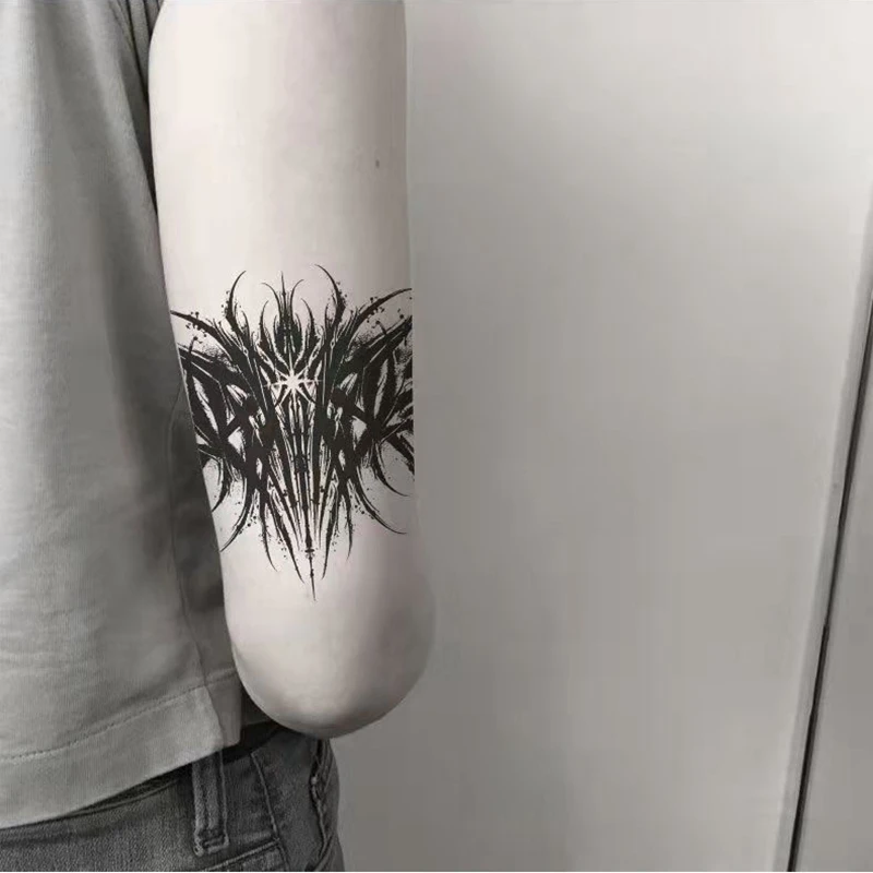 2022 Dark Gothic Thorns Neck Temporary Tattoo Stickers Waterproof Black Cool Men and Women Arm Body Art Fake Tattoo Calf Tattoo