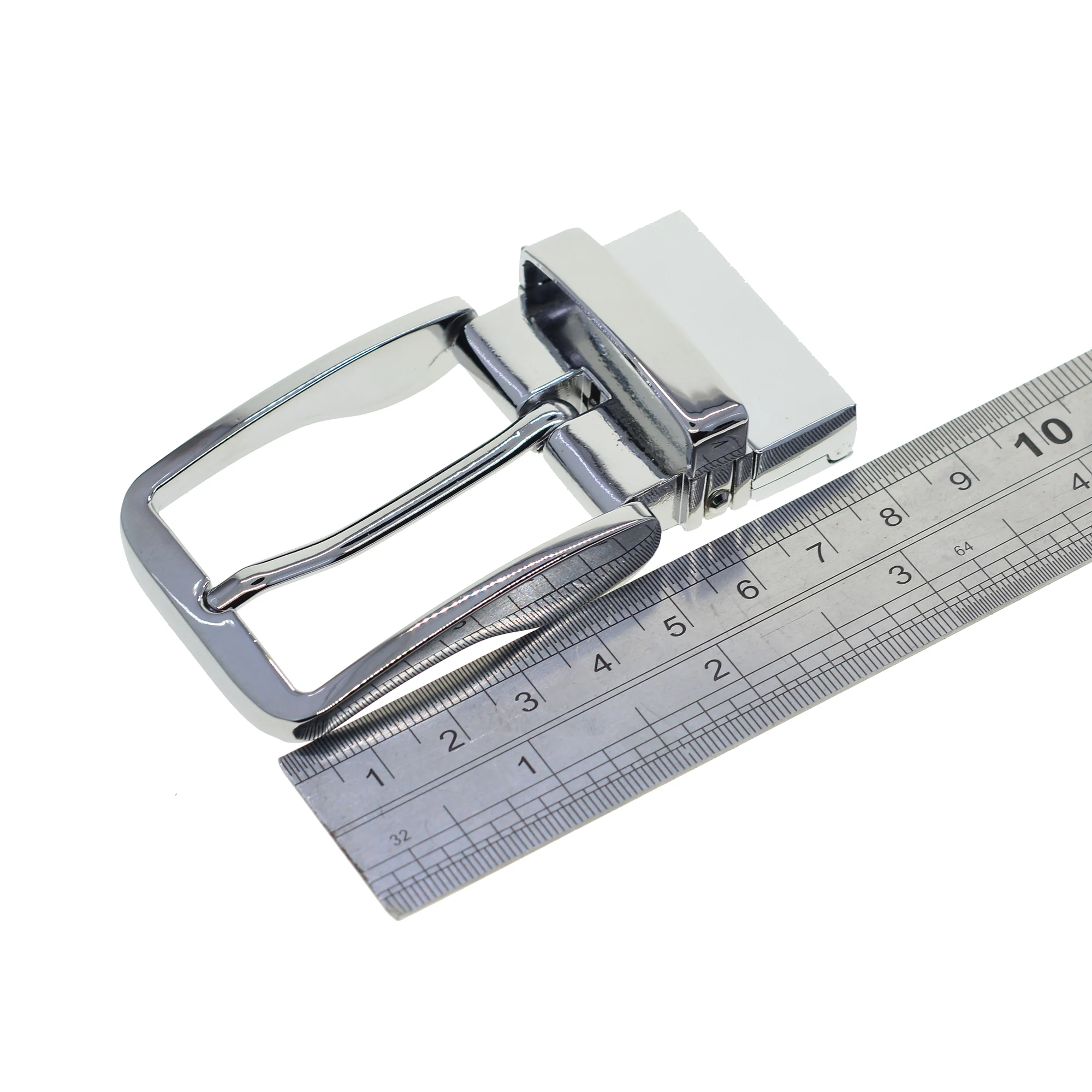 Super Fine Pattern Solid Metal Pin Lock Rotatable Prong Secure Mirror Silver Man Belt Buckle for 1.35 Inch Strap Replacement