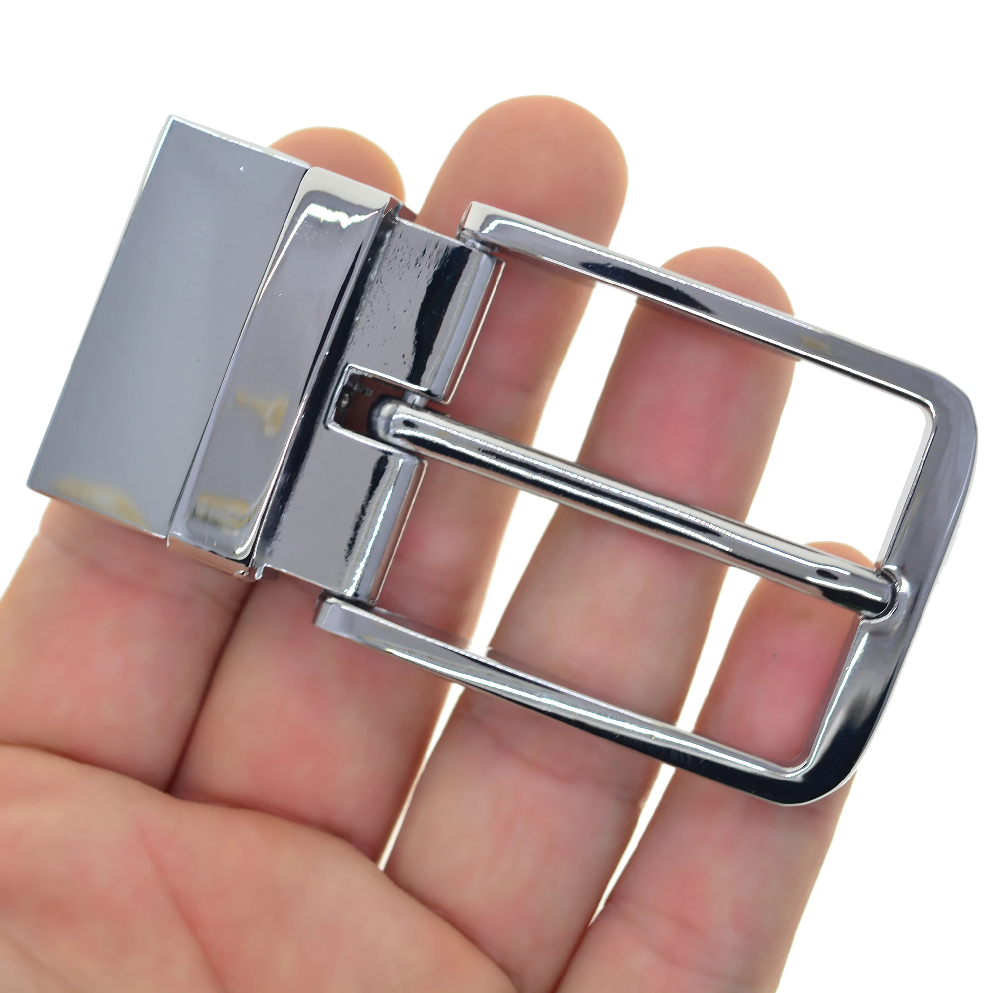 Super Fine Pattern Solid Metal Pin Lock Rotatable Prong Secure Mirror Silver Man Belt Buckle for 1.35 Inch Strap Replacement