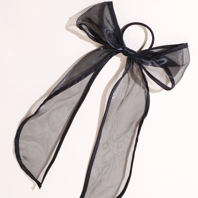 Lystrfac Long Strap Bow Scrunchies for Women Black Yarn Bow Hair Streamer Hair Ring Hair Accessories Hair Rope Simple Headwear