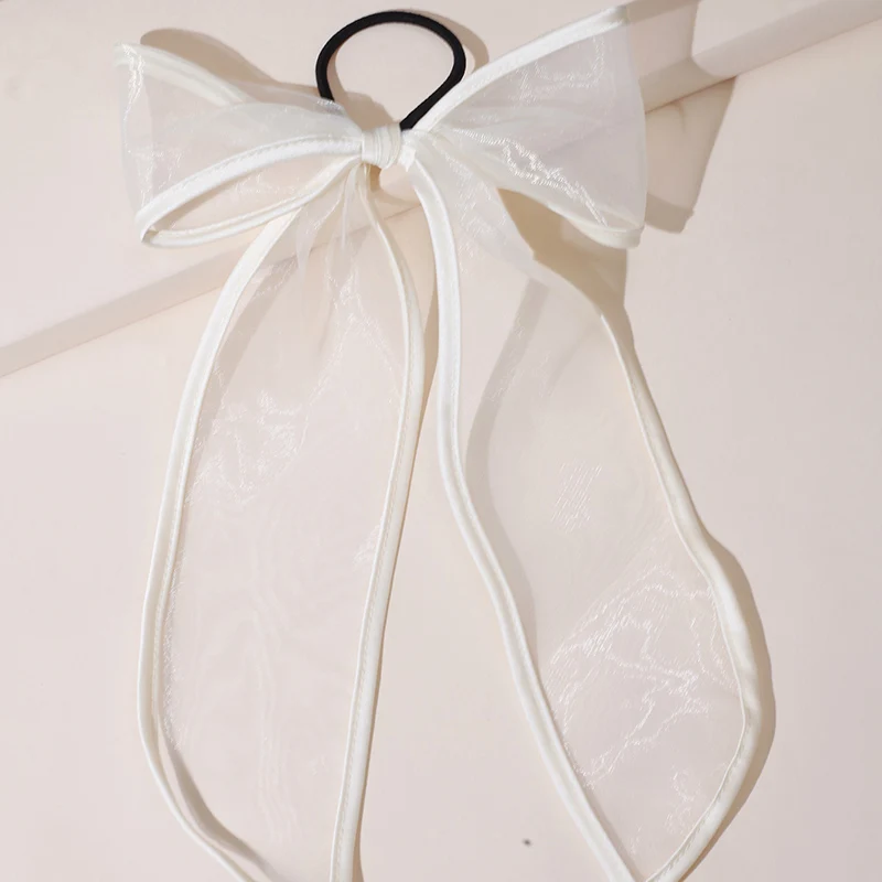 Lystrfac Long Strap Bow Scrunchies for Women Black Yarn Bow Hair Streamer Hair Ring Hair Accessories Hair Rope Simple Headwear