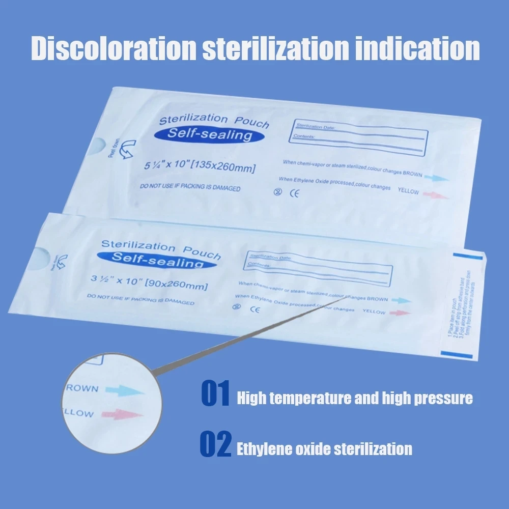 200 PCS Self Sealing Sterilization Pouch Bags for Nail Tools Grade Paper Disposable Dental Tattoo Accessories Tool Storage Bag