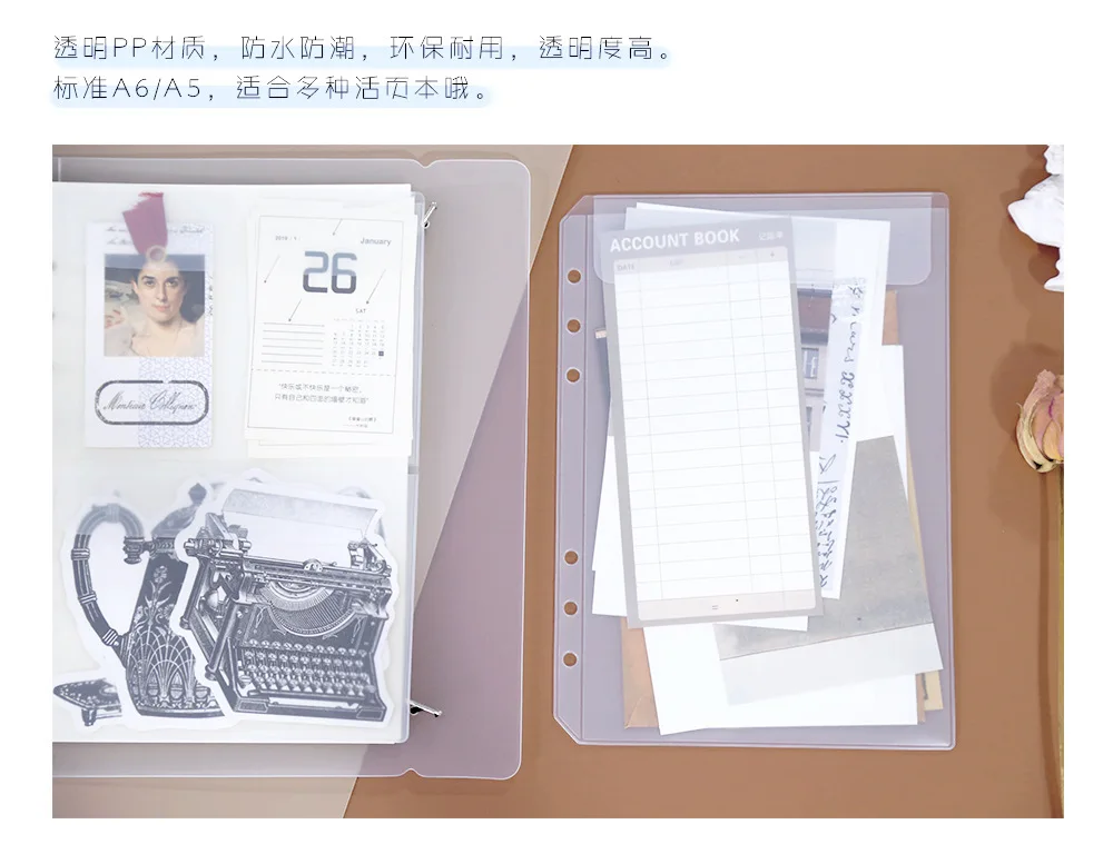 A5 A6 PVC Transparent Loose-leaf Bag Hand Book Storage Document Bag Information Notepad Business Card Book Bag