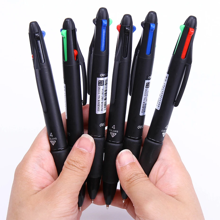 Deli 4 In1 Ballpoint Pen 0.7mm MultiColor Ink Refill Multifunction Pens for Marker Writing Scrapbook Stationery Back to School
