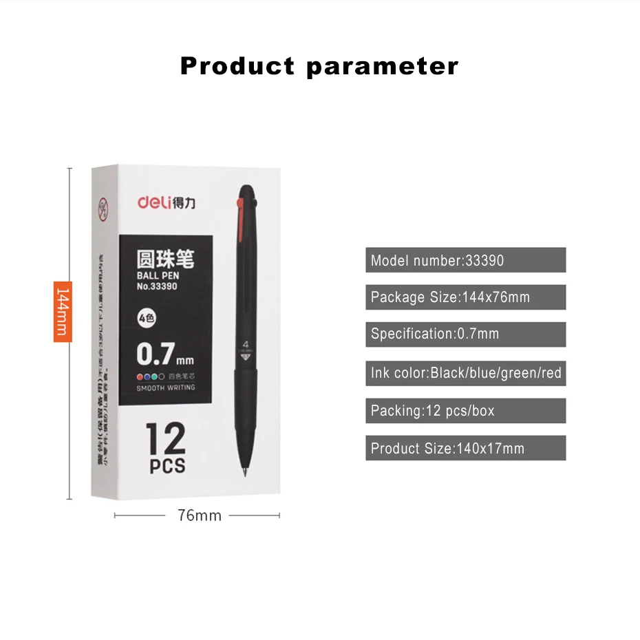 Deli 4 In1 Ballpoint Pen 0.7mm MultiColor Ink Refill Multifunction Pens for Marker Writing Scrapbook Stationery Back to School