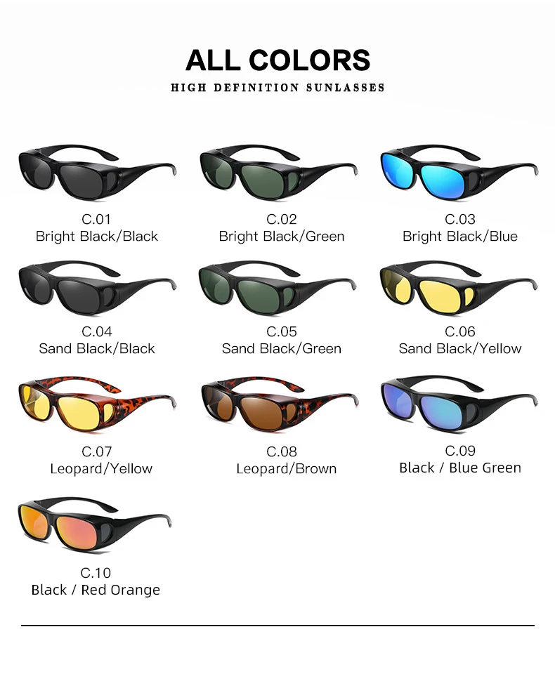 Polarized Sunglasses Fit Over Eye Glasses Driving Wrap Shield Goggles Fishing Glasses Sports Sunglasses Night Vision Glasses