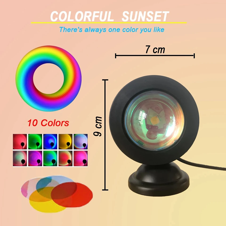 Mini USB Sunset Lamp Led Projector Night Light 16 Colors Switch Rainbow Atmosphere Home Bedroom Background Wall Decoration Gift
