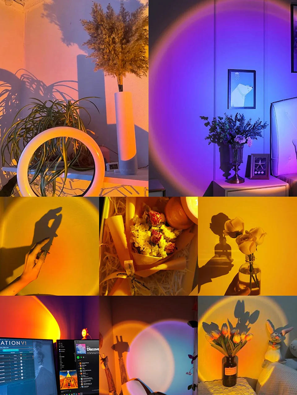 Mini USB Sunset Lamp Led Projector Night Light 16 Colors Switch Rainbow Atmosphere Home Bedroom Background Wall Decoration Gift