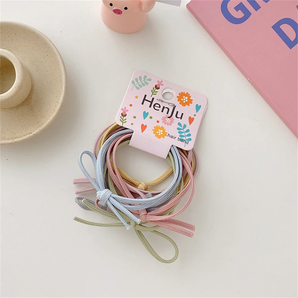 6-pieces/set Korean Version Of Simple Hair Tie Two-in-one Bow Set Ins Knotted Hair Rope High Elastic Basic Hair Rubber Band