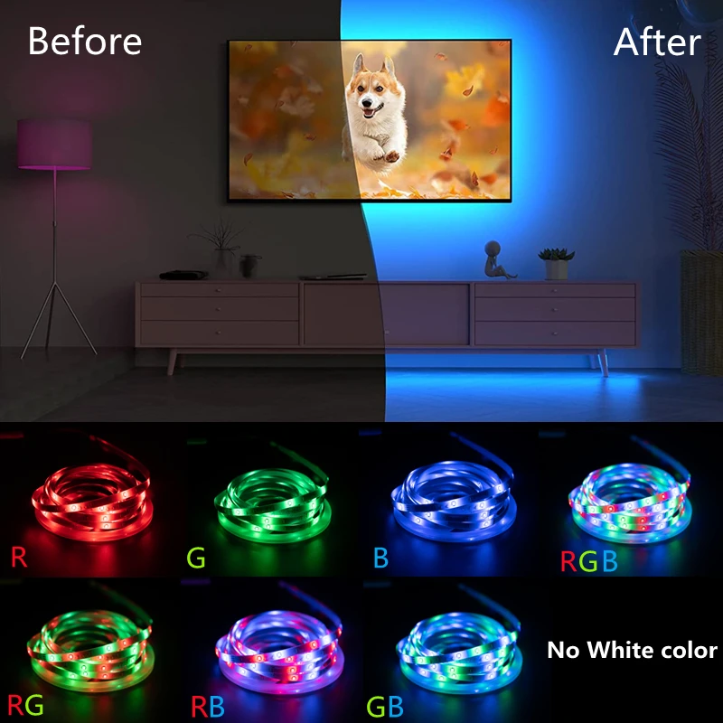 DC5V USB LED Strip Light RGB 2835 Flexible Lamp USB Cable 3 Key Control 5V 0.5M 1M 2M 3M 4M 5M Desk Screen TVBackground Lighting