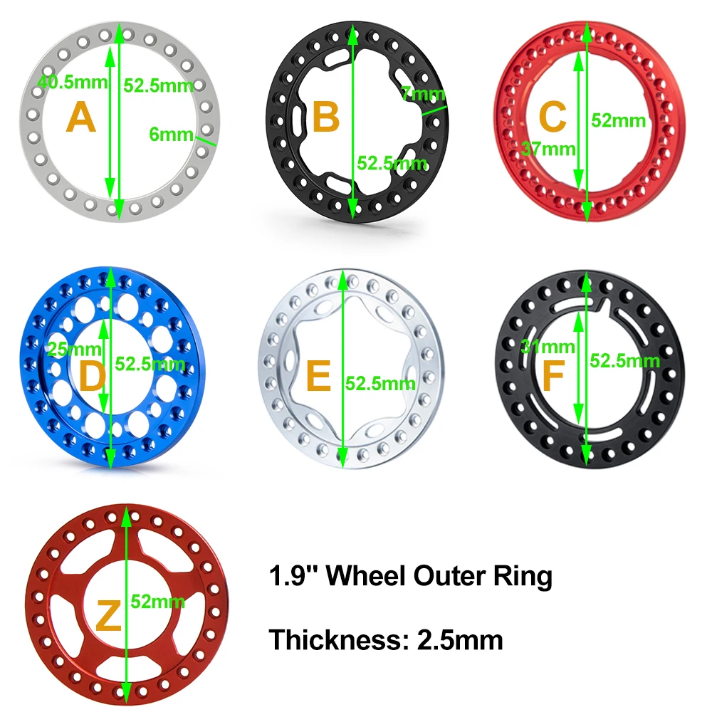 YEAHRUN 4PCS Aluminum Alloy 1.9" Wheel Outer Beadlock Ring for 1/10 RC Crawler Axial SCX10 90046 TRX4 1.9 Wheel Rims
