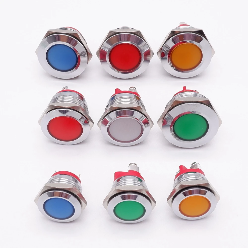 16mm 19mm 22mm Light Indicators Led Warning Signal Metal Pilot Lamp 3V 6V 12V 24V 220V Red Yellow Blue Green Screw/Pin Terminal