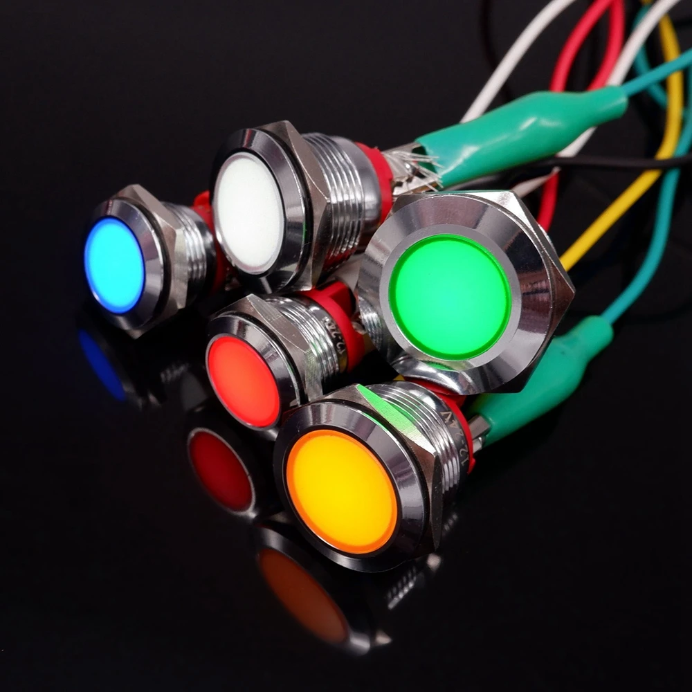 16mm 19mm 22mm Light Indicators Led Warning Signal Metal Pilot Lamp 3V 6V 12V 24V 220V Red Yellow Blue Green Screw/Pin Terminal