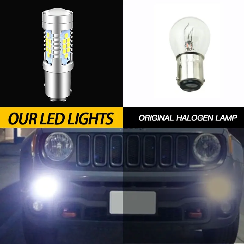 2Pcs Canbus For 2015-up Jeep Renegade LED Daytime Running Light DRL Bulbs 12v 1157 led P21/5W BAY15d 6000K Xenon White