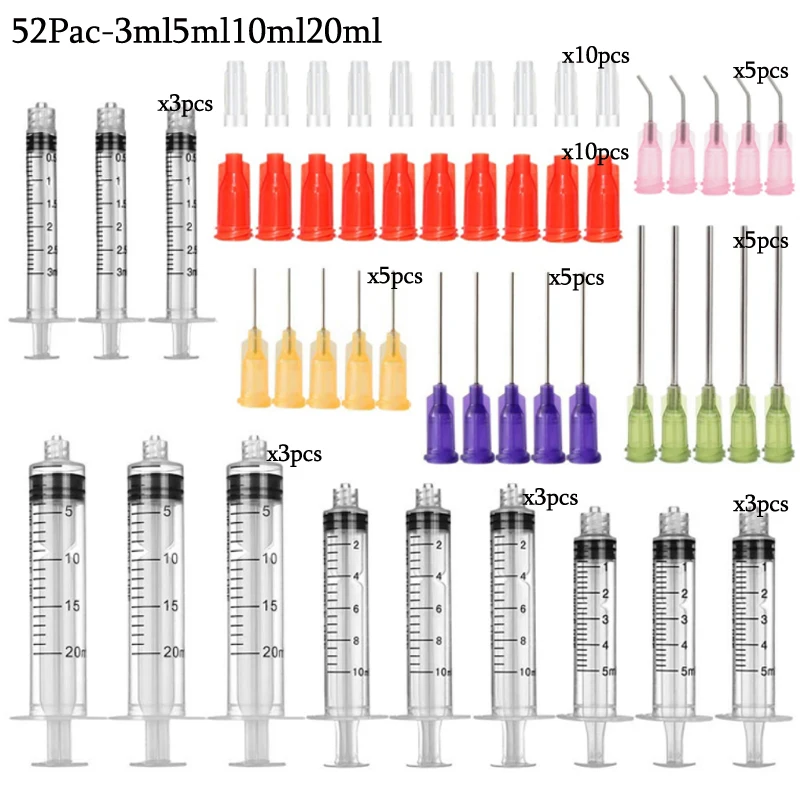 50Pack Syringes with 14ga-23ga Blunt Tip Needles With Syringe Caps and Needle Caps for Refilling and Measuring Liquids Oil