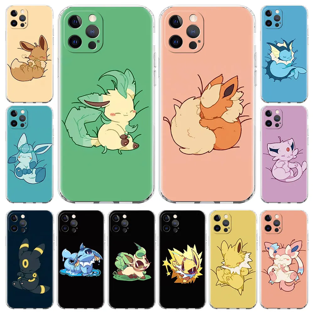 Clear Cover For Apple iPhone 13 11 14 Pro Max 12 Mini Soft Phone Case XR SE 2020 7 8 Plus X XS 6S Shell Pokemon Cute Eevee Lunda