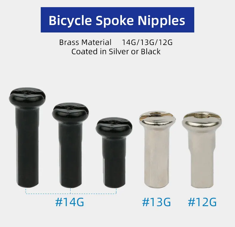 20/50PCS Brass Spoke Nipples 14G 13G MTB Road Bicycle E-bike Scooter Rim Caps CU Nuts Copper Parts Coated Silver or Black