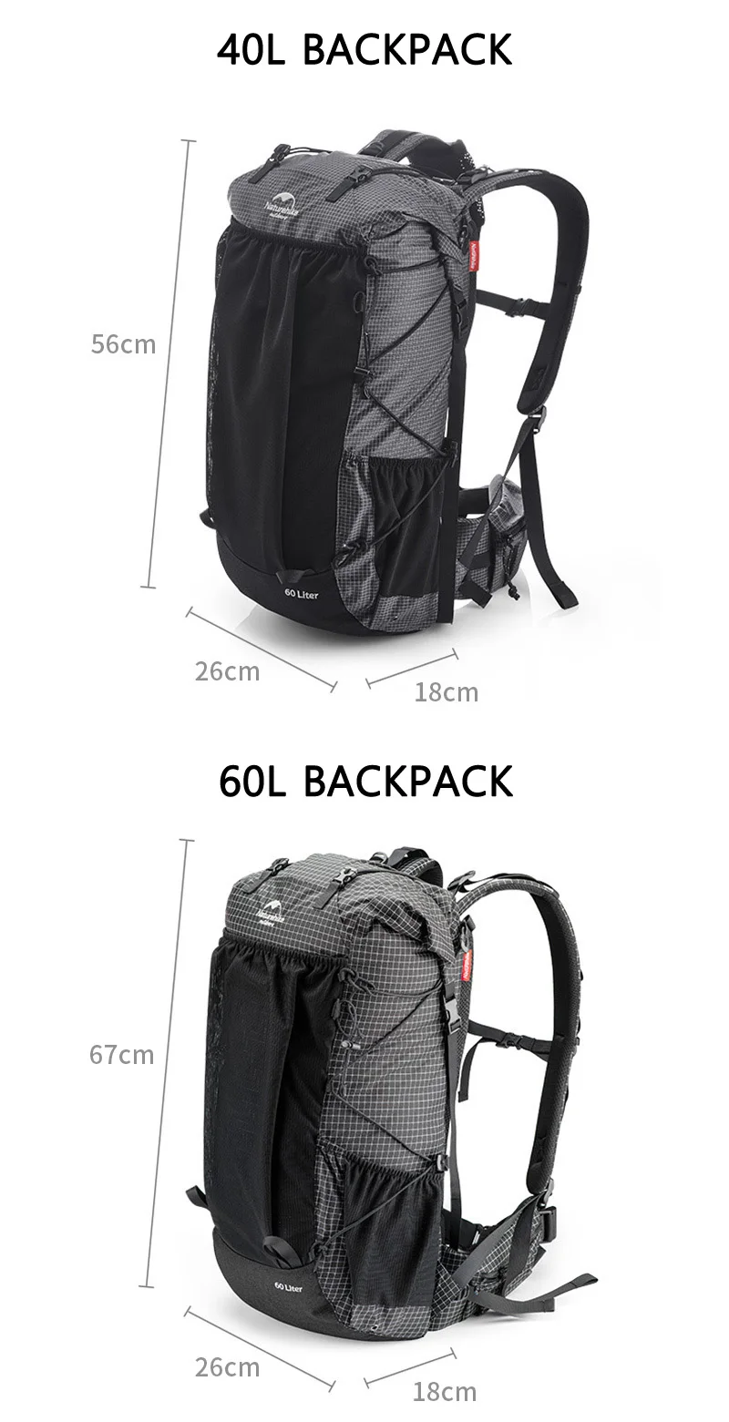 Naturehike Hiking Backpack Outdoor Sports Bag 60+5L Large Capacity Ergonomic Design Backpack Camping Travel Waterproof Bagpack