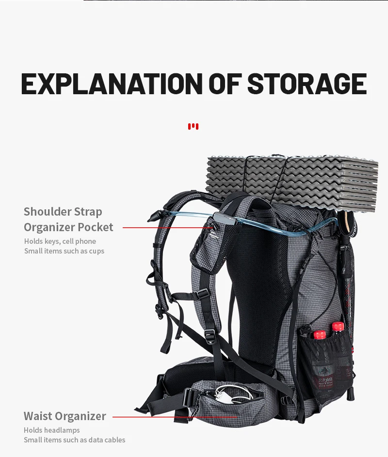 Naturehike Hiking Backpack Outdoor Sports Bag 60+5L Large Capacity Ergonomic Design Backpack Camping Travel Waterproof Bagpack