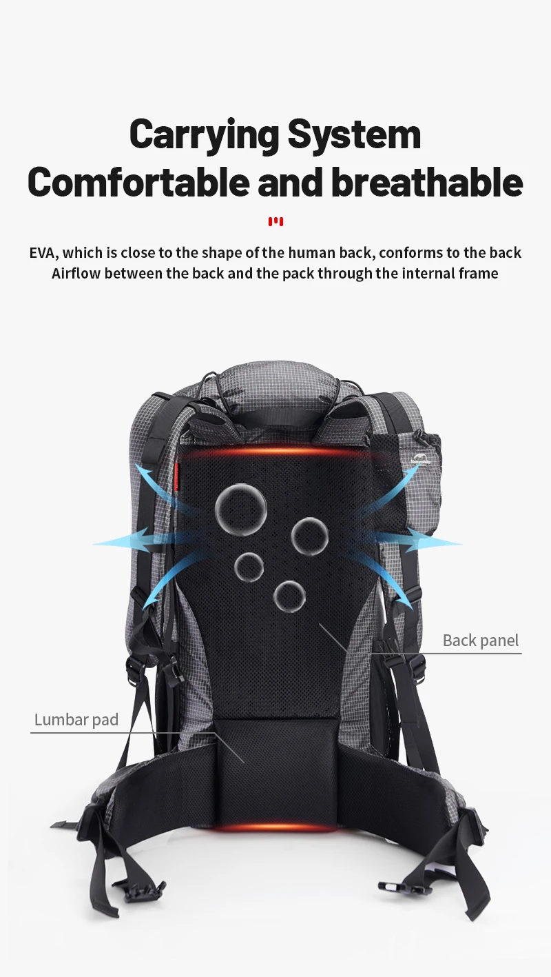 Naturehike Hiking Backpack Outdoor Sports Bag 60+5L Large Capacity Ergonomic Design Backpack Camping Travel Waterproof Bagpack