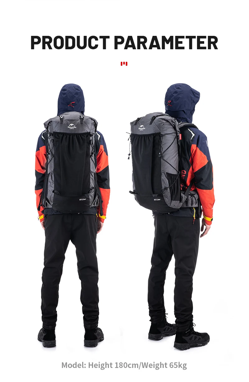 Naturehike Hiking Backpack Outdoor Sports Bag 60+5L Large Capacity Ergonomic Design Backpack Camping Travel Waterproof Bagpack
