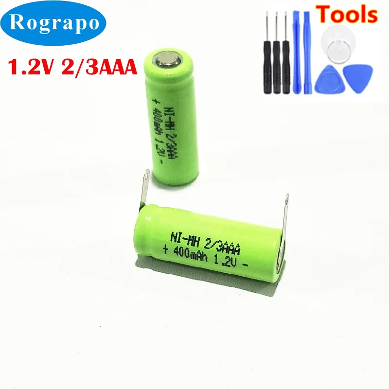 10pcs 400mah 1.2V 2/3AAA ni-mh rechargeable battery 2/3 AAA nimh cell with soldering tabs pins for DIY LED solar light 10*28mm