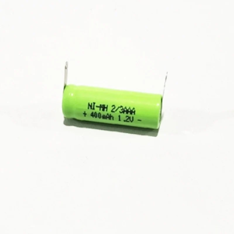 10pcs 400mah 1.2V 2/3AAA ni-mh rechargeable battery 2/3 AAA nimh cell with soldering tabs pins for DIY LED solar light 10*28mm