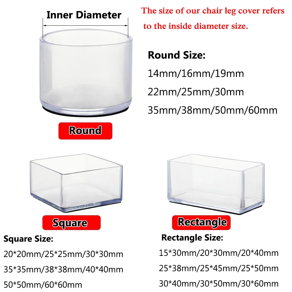 4Pcs Rubber Square Rectangle Floor Protector Pads Chair Leg Caps Table Foot Dust Cover Socks Pipe Plugs Furniture Leveling Feet