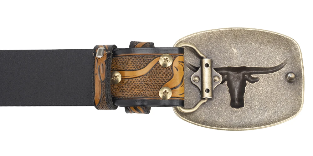 Fashion Men's Belt West Cowboy Genuine Leather Bull Head Buckle