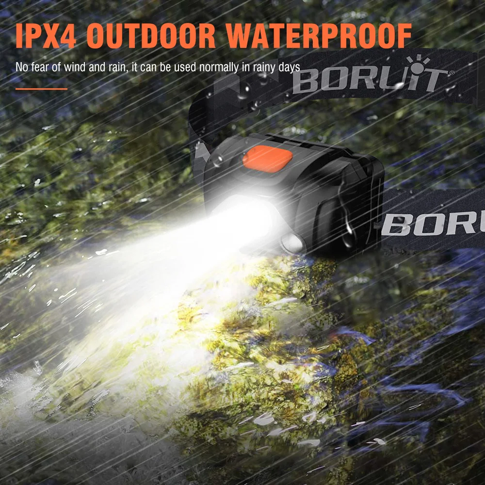 BORUiT H09 LED Mini Headlamp White Red ABS Headlight IPX4 Waterproof Head Torch Use AAA Battery Fshing Hunting Lantern