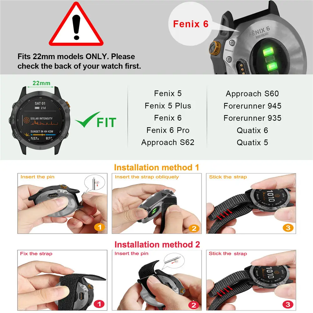 20 22mm 26MM Nylon Watchband Strap For Garmin Fenix 7x 7 7S Fenix 6X 6S 6 Pro 5X 5 5S Forerunner 935 945 Quick Release WristBand