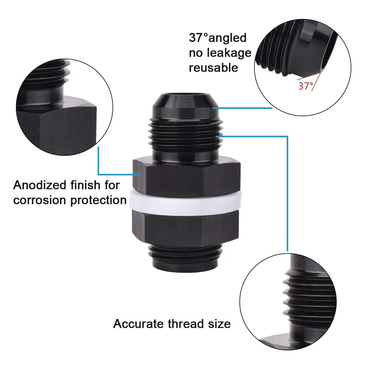 Aluminum Fuel Cell Bulkhead Fitting AN6 AN8 AN10 Accessories Black Fuel Cell Bulkhead Adapter Fitting