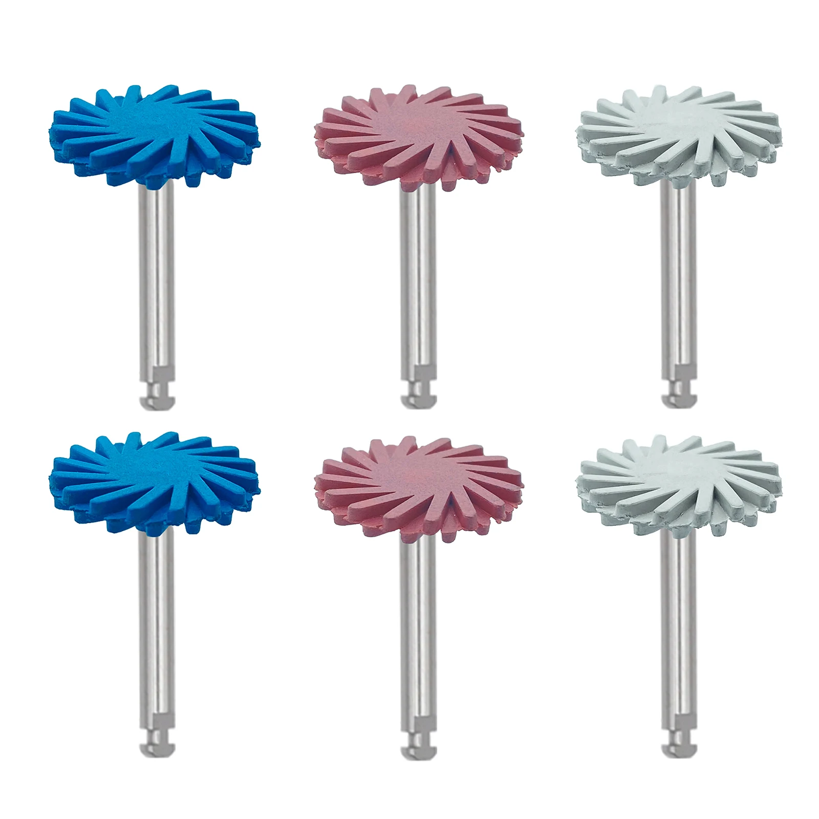 WellCK 6pcs/Set Dental Rubber Polisher Composite Resin Polishing Diamond System RA Disc Kit 14mm Wheel Spiral Flex Brush Burs