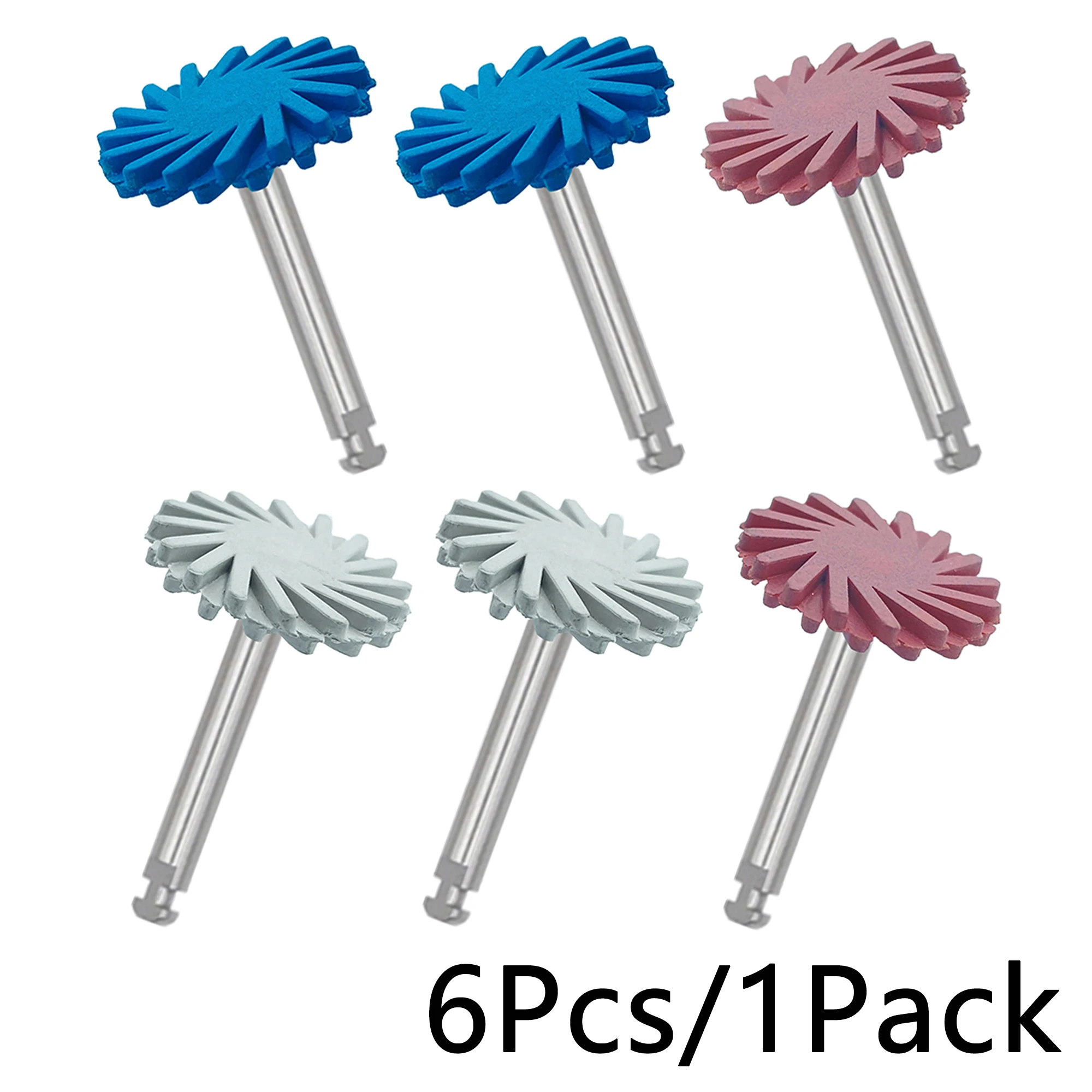 WellCK 6pcs/Set Dental Rubber Polisher Composite Resin Polishing Diamond System RA Disc Kit 14mm Wheel Spiral Flex Brush Burs
