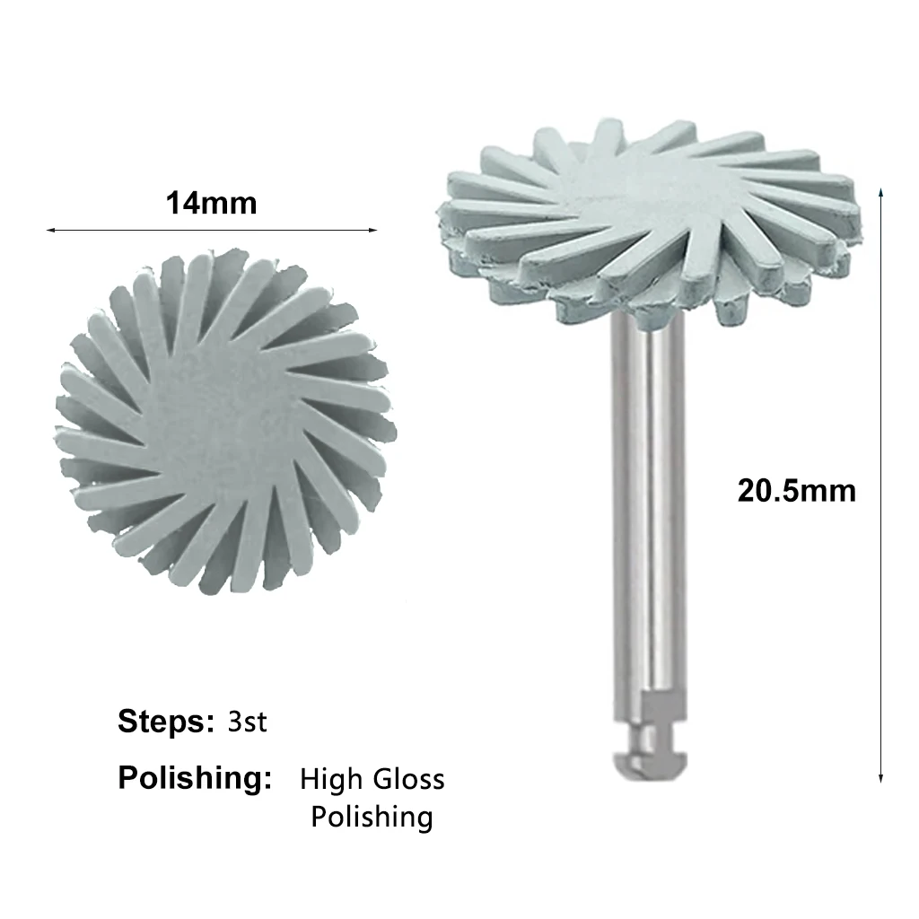 WellCK 6pcs/Set Dental Rubber Polisher Composite Resin Polishing Diamond System RA Disc Kit 14mm Wheel Spiral Flex Brush Burs