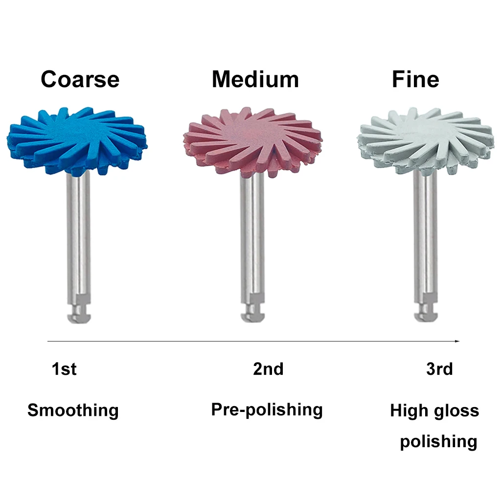WellCK 6pcs/Set Dental Rubber Polisher Composite Resin Polishing Diamond System RA Disc Kit 14mm Wheel Spiral Flex Brush Burs