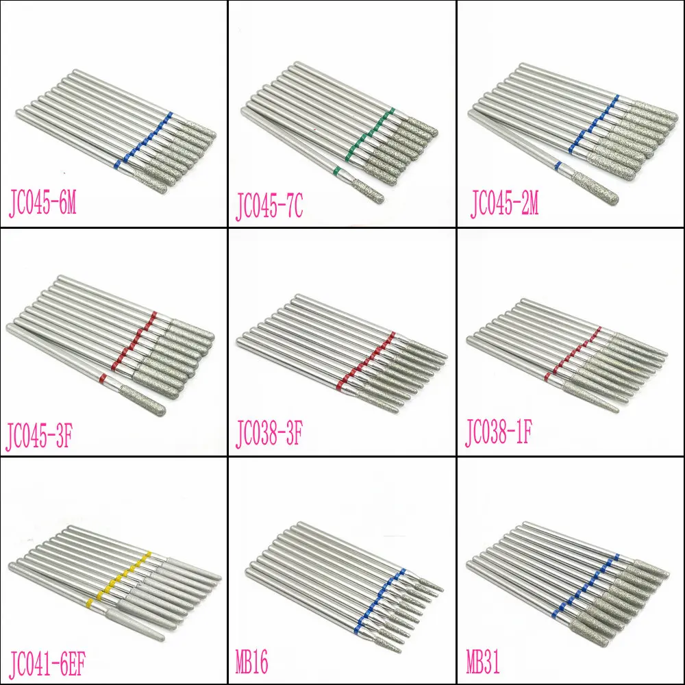 10pcs/set Diamond Grinding Bur Drill Bits Set Dental Grinding Dental Polishing Burs Nail Drill Bits 2.35mm Shank