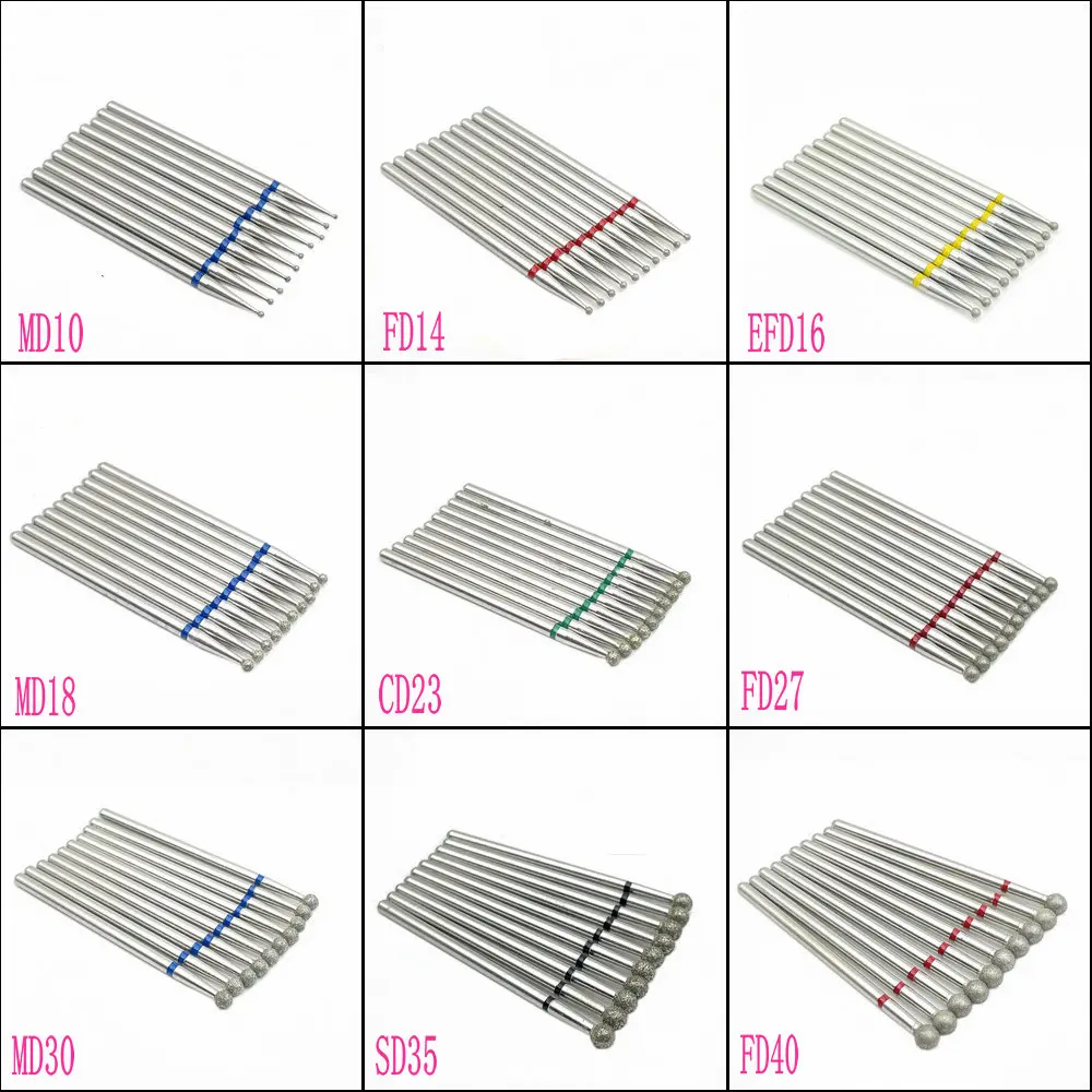 10pcs/set Diamond Grinding Bur Drill Bits Set Dental Grinding Dental Polishing Burs Nail Drill Bits 2.35mm Shank