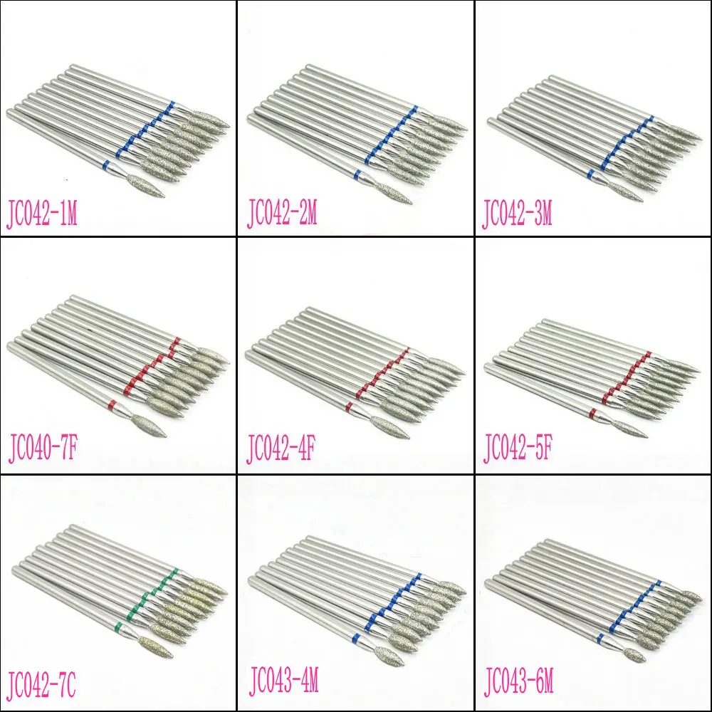 10pcs/set Diamond Grinding Bur Drill Bits Set Dental Grinding Dental Polishing Burs Nail Drill Bits 2.35mm Shank