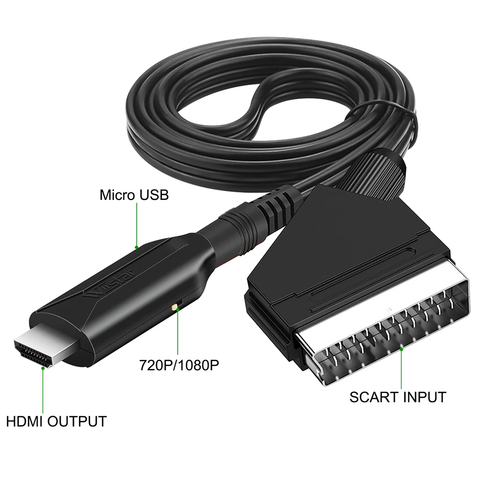 SCART to HDMI Converter with Cable, Scart in HDMI Out HD 720P/1080P Switch Video Audio Converter Adapter for HDTV DVD
